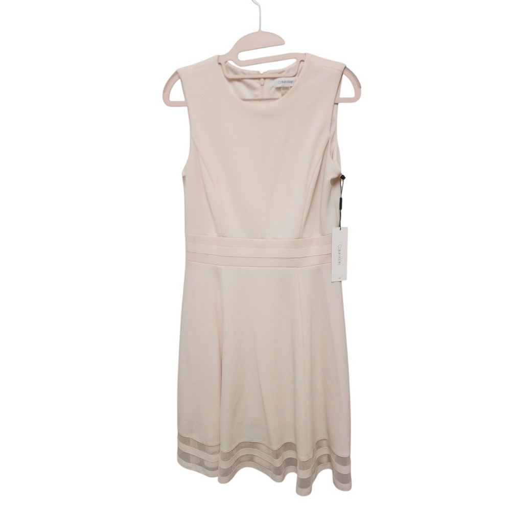 Calvin Klein Womens Cream Mesh Stripe Fit and Flare Dress Size 6 NWT